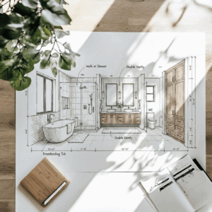 : 🛁 Návrh koupelny Praha | 3D vizualizace, dispoziční řešení a výkresy